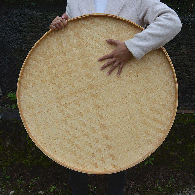 晒东西的簸箕单个加厚晾晒干货的器具竹筛子家用托盘收纳筐篮圆形