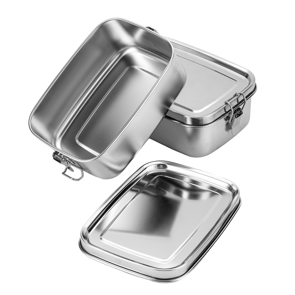 源头厂家304长方形不锈钢饭盒 跨境双扣学生便当盒午餐盒保鲜盒