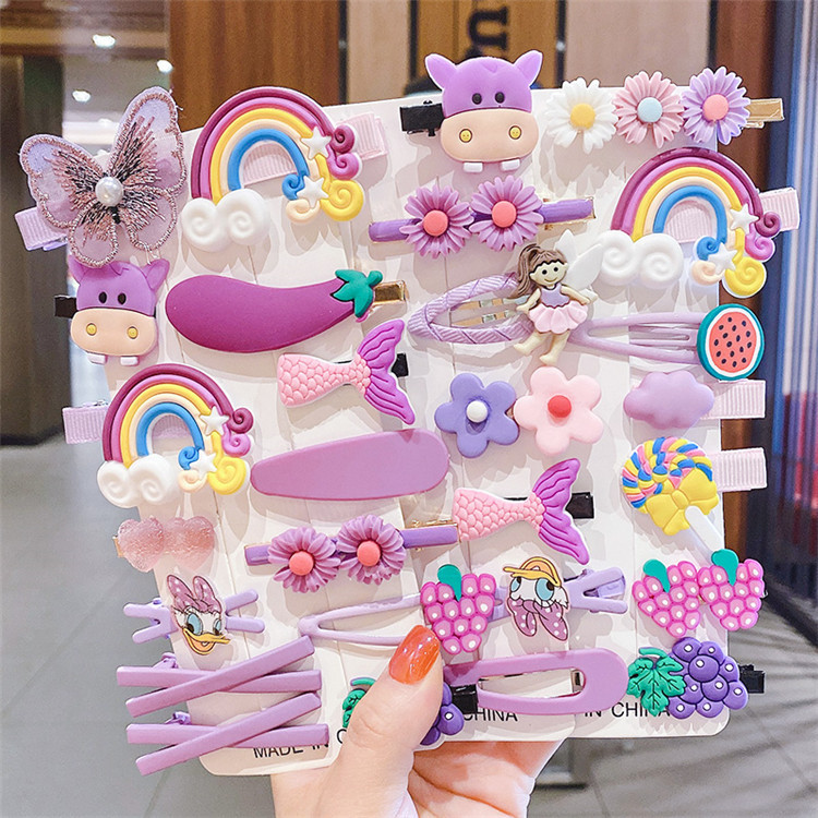 new baby princess candy color hair accessories 14-piece set cute flower internet celebrity hairpin children hairpin cartoon set