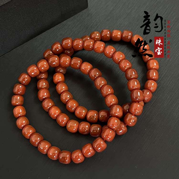 天然烤色南红玛瑙老型珠桶珠单圈手链 diy手链佛珠腰珠苹果珠散珠