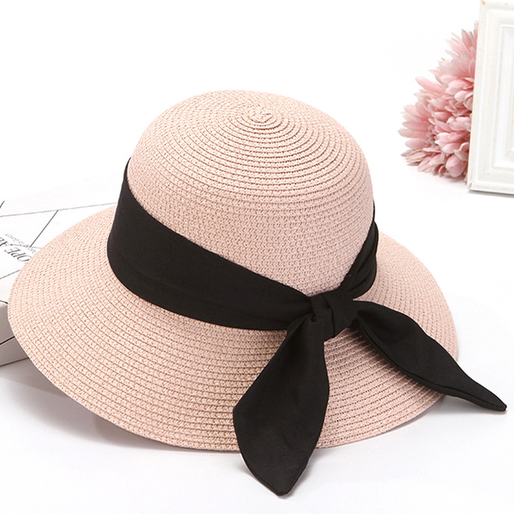 Hat Women's Summer Korean-Style Wide Brim Seaside Beach Sun Hat Foldable Bow Straw Hat Women's Sun Protection Sun Hat