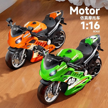 新款儿童仿真摩托车机车回力惯性合金车模型声光摆件男孩生日礼物