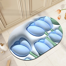 新款3D膨胀小花地垫浴室吸水防滑软脚垫家用速干卫生间椭圆形地垫