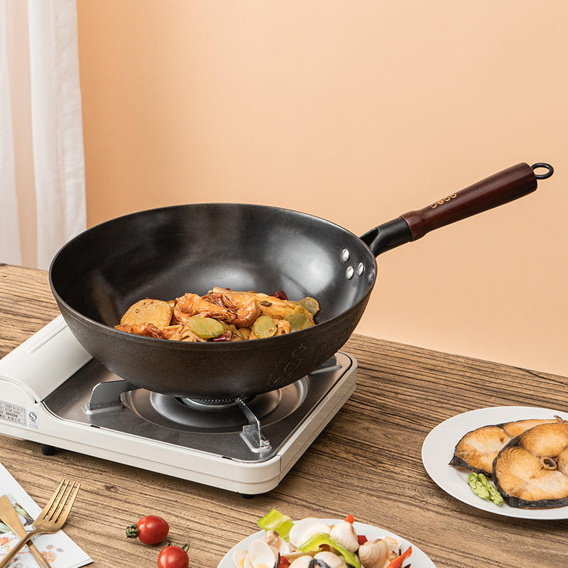 德铂平底炒锅老式家用铸铁锅无涂层不粘锅电磁炉燃气灶通用炒菜锅