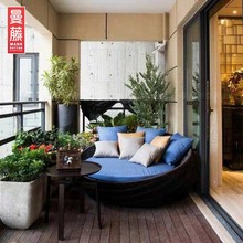 户外躺床阳台休闲小圆床庭院摆放露台躺椅酒店室外游泳池PE藤躺床