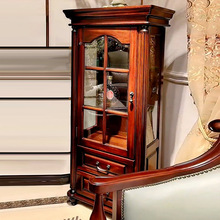 美式全实木酒柜靠墙小单门玻璃矮柜简约客厅电视机边柜茶水柜欧式