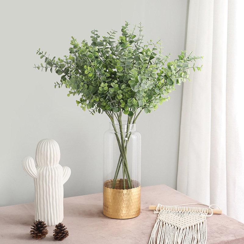 Model Room Soft Decoration Beauty Decoration Simulation Plastic Fake Flower Living Room Home Decoration Simulation 3 Fork Eucalyptus Leaf