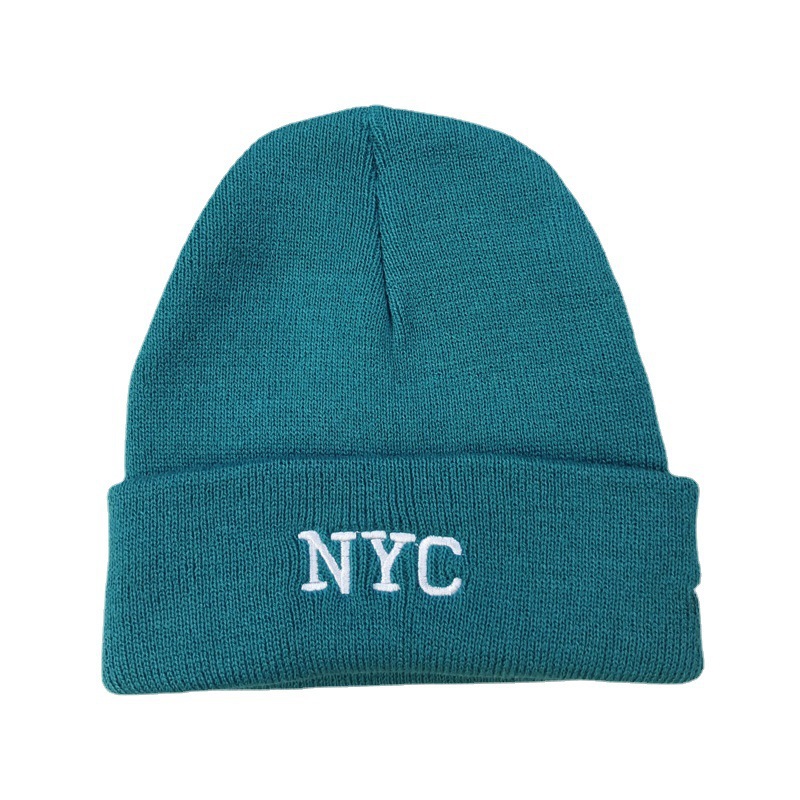 Cross-Border NYC Letter Embroidery Knitted Hat European and American Outdoor Warm Hat Autumn and Winter Men's and Women's Skiing Slipover Woolen Cap