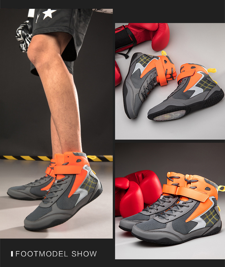 跨境大码男女拳击鞋摔跤格斗鞋透气轻便散打训练鞋搏击鞋专业比赛