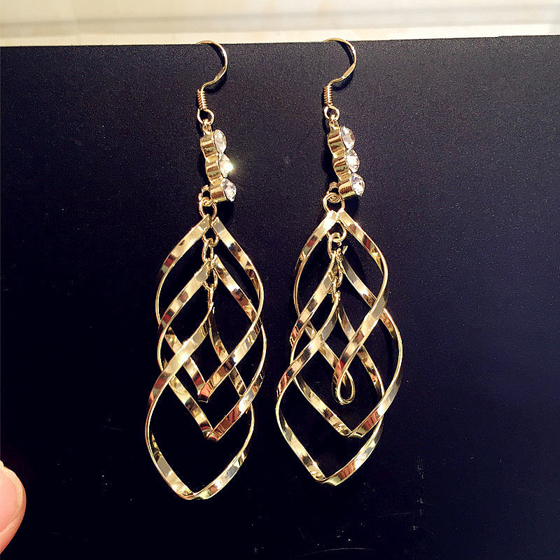 s925银针欧美时尚网红长款流苏耳环个性夸张锆石几何耳钉耳饰