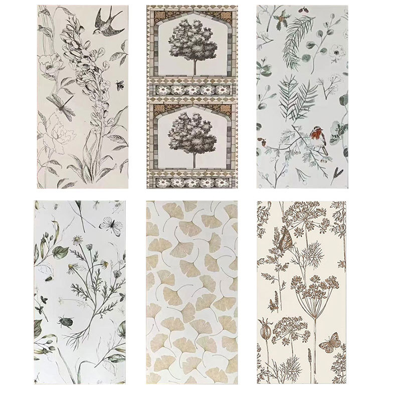 网红 法式复古卫生间瓷砖300x600艺术花片浴室墙砖燕子花砖背景墙