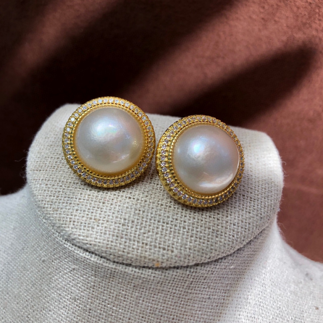 星辰系列 海水马贝珍珠 满天星耳钉 满锆钻 纯银-阿里巴巴