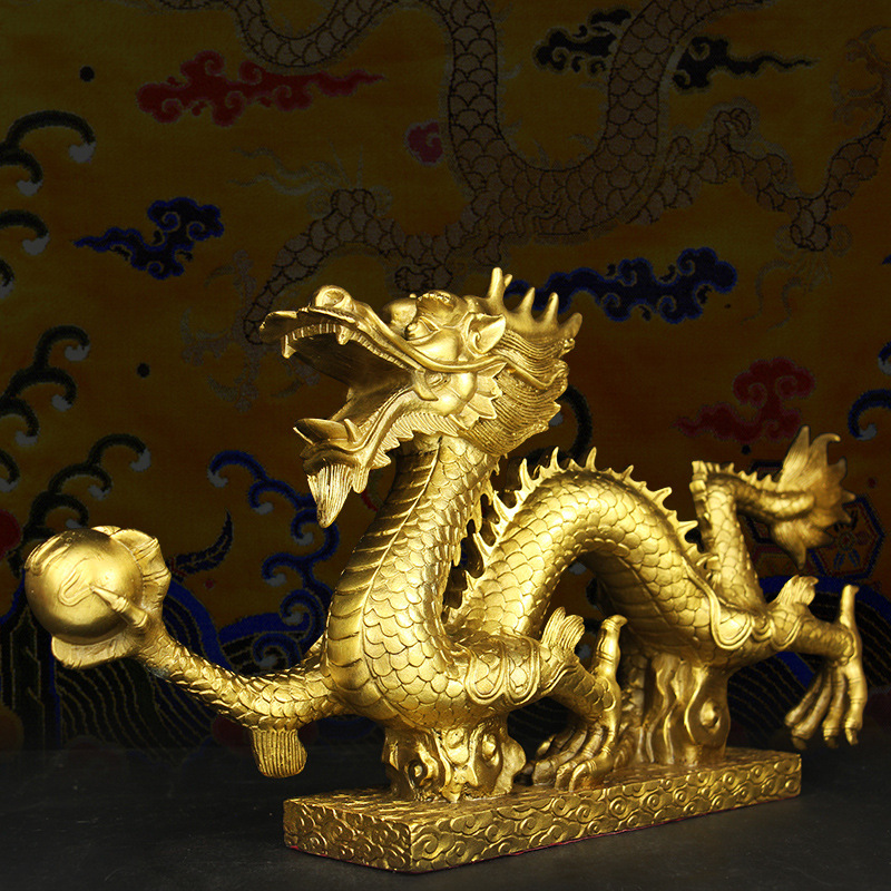 客厅纯铜龙风水摆件金龙招財鎭宅金属青龙工艺品小龙形装饰品家居
