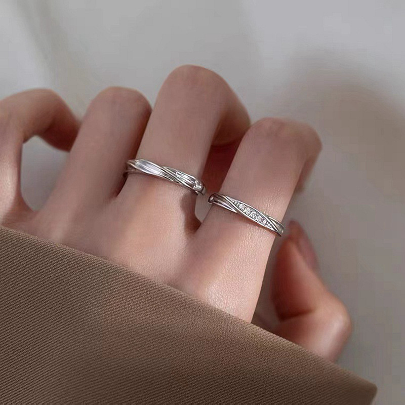 Mobius Couple Ring Men and Women's One Pair Open Simple Bracelet Imitation S925 Sterling Silver Niche Couple Rings Rings Factory