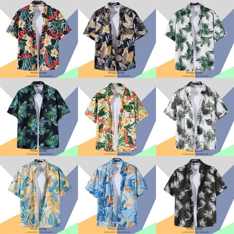 INS Hong Kong Style Vintage Vintage Style Short Sleeve Printed Shirt Men 2022 Hawaii Vintage Shirt Pu Handsome Coat Fashion