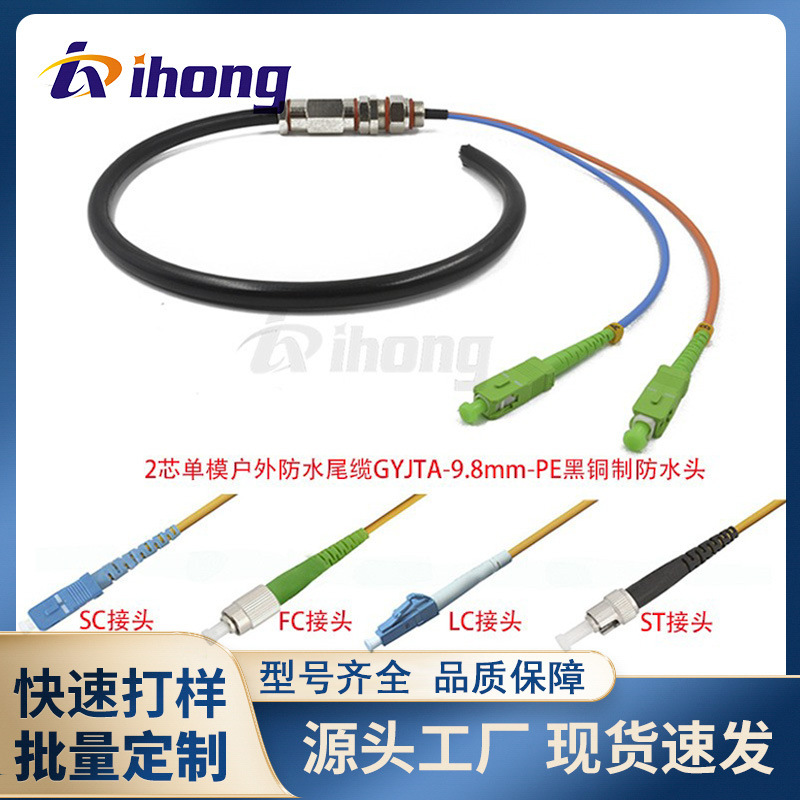 SC/FC/LC/ST接头2芯单模GYJTA-9.8mm-PE黑户外防水尾缆