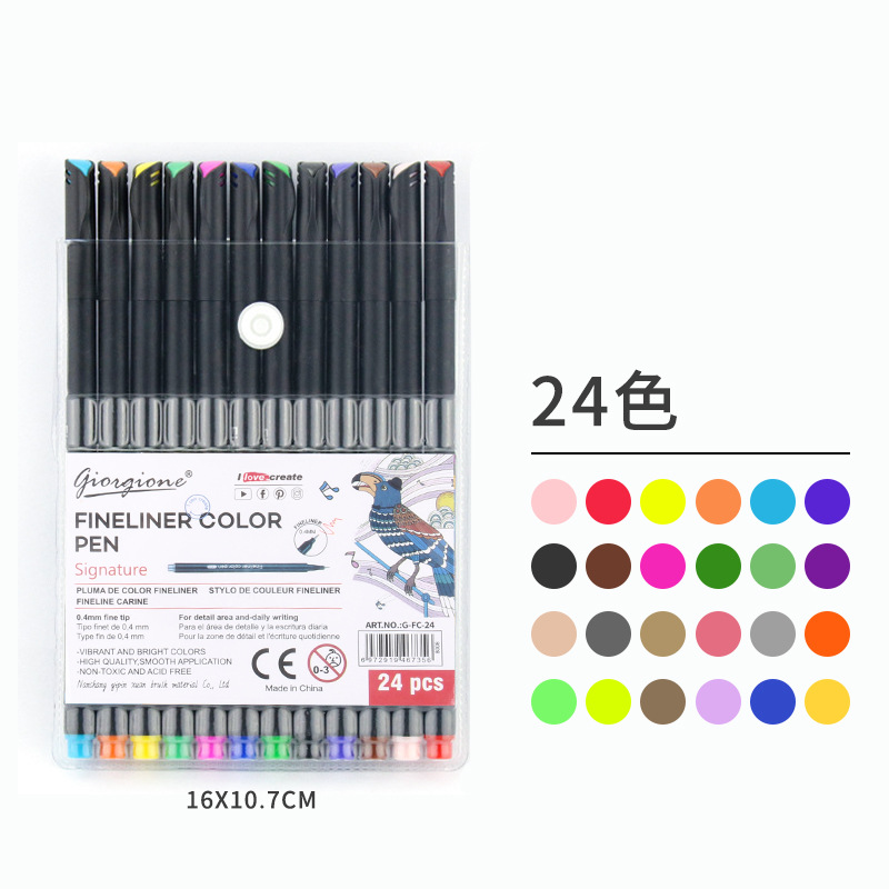 Color Needle Pen Set 100 Colors Hairline Rule Water-Based Painting Hand Account Watercolor Pen Waterproof Hook Line 0.4