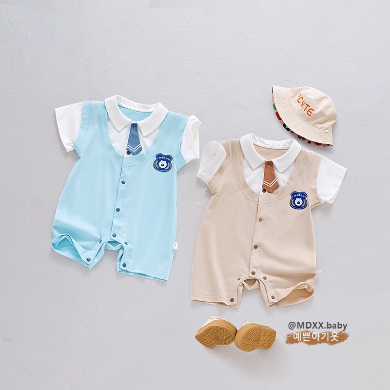 Baby's Baby Cotton-Padded Jumpsuit Spring and Summer Baby Thin Cotton Short Sleeve Going out Rompers Seamless Cotton Suit Romper