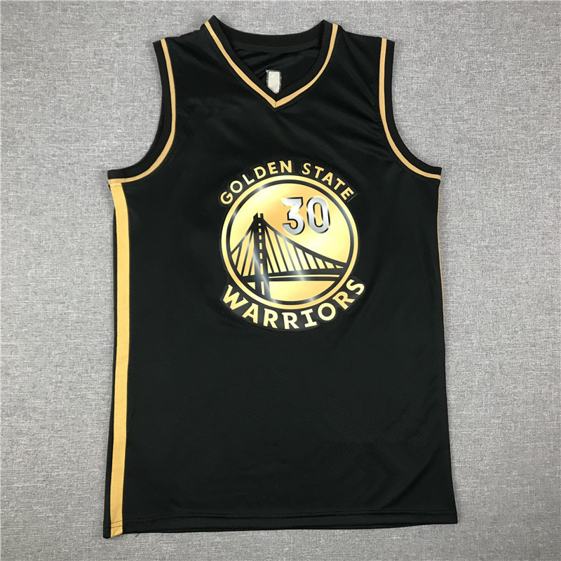 刺绣篮球服外贸黑金款勇士队30号库里球衣运动背心美式无袖jersey