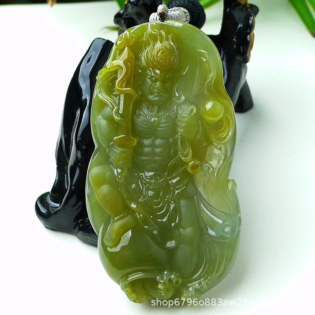 缅甸翡翠a货 女款玉挂件 鸡生肖守护神黄翡不动明王翡翠吊坠56.90