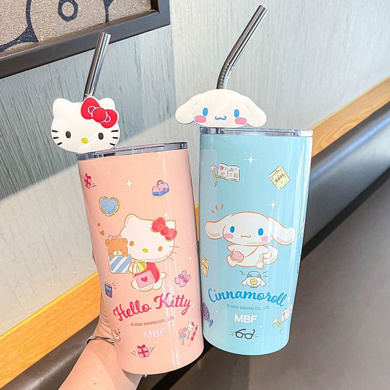 hellokitty insulated water cup women‘s cute cold-keeping cup children‘s stainless steel sanrio direct drinking straw cup