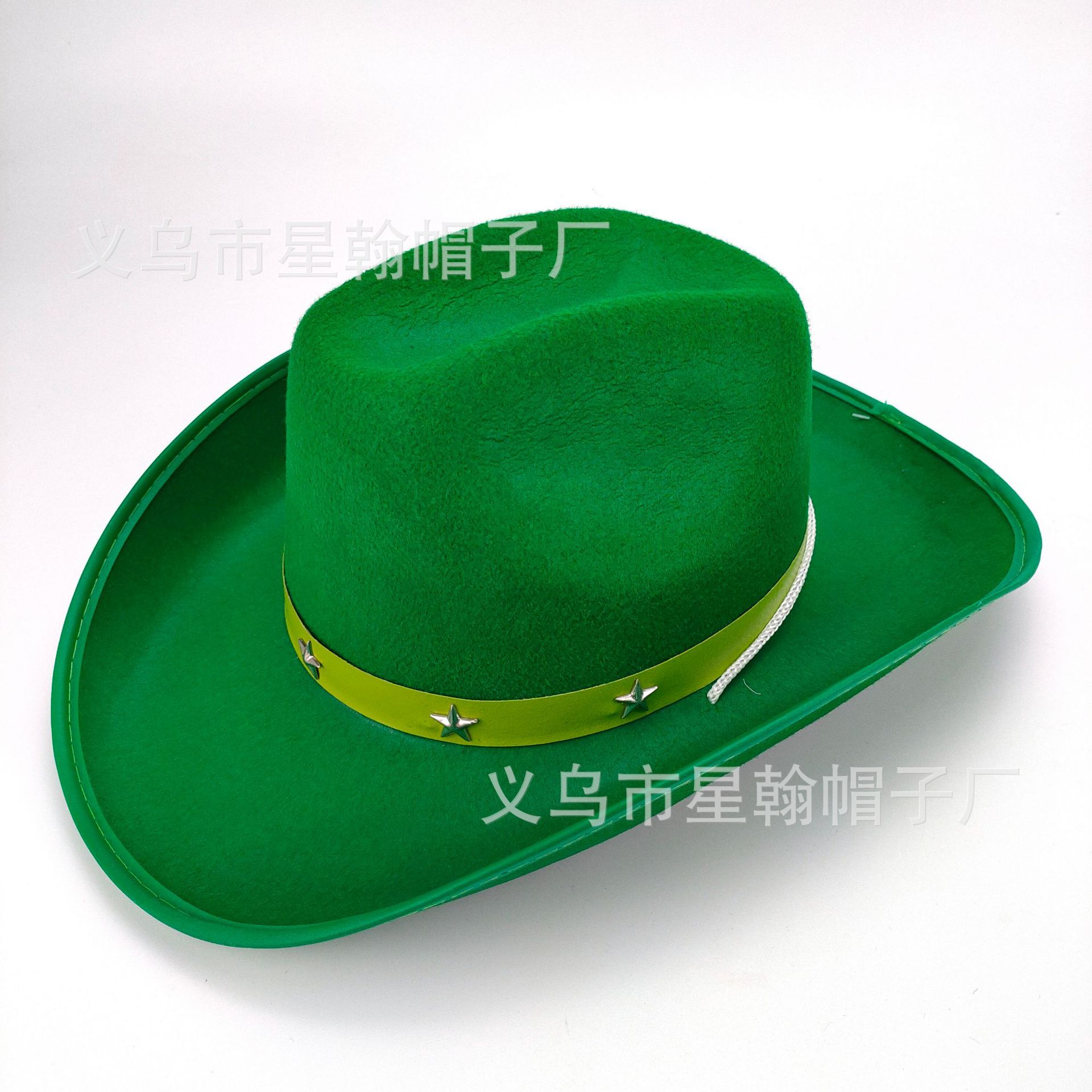 五星织带绿色广告亚马逊热销外贸定型爵士装扮无纺布西部牛仔帽子