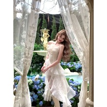 「天使之翼」法式浪漫设计感连衣裙夏季甜辣重工不规则吊带裙