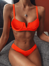Sexy Neon Orange Micro Bikini Women Strap Cut Out Bathing Su