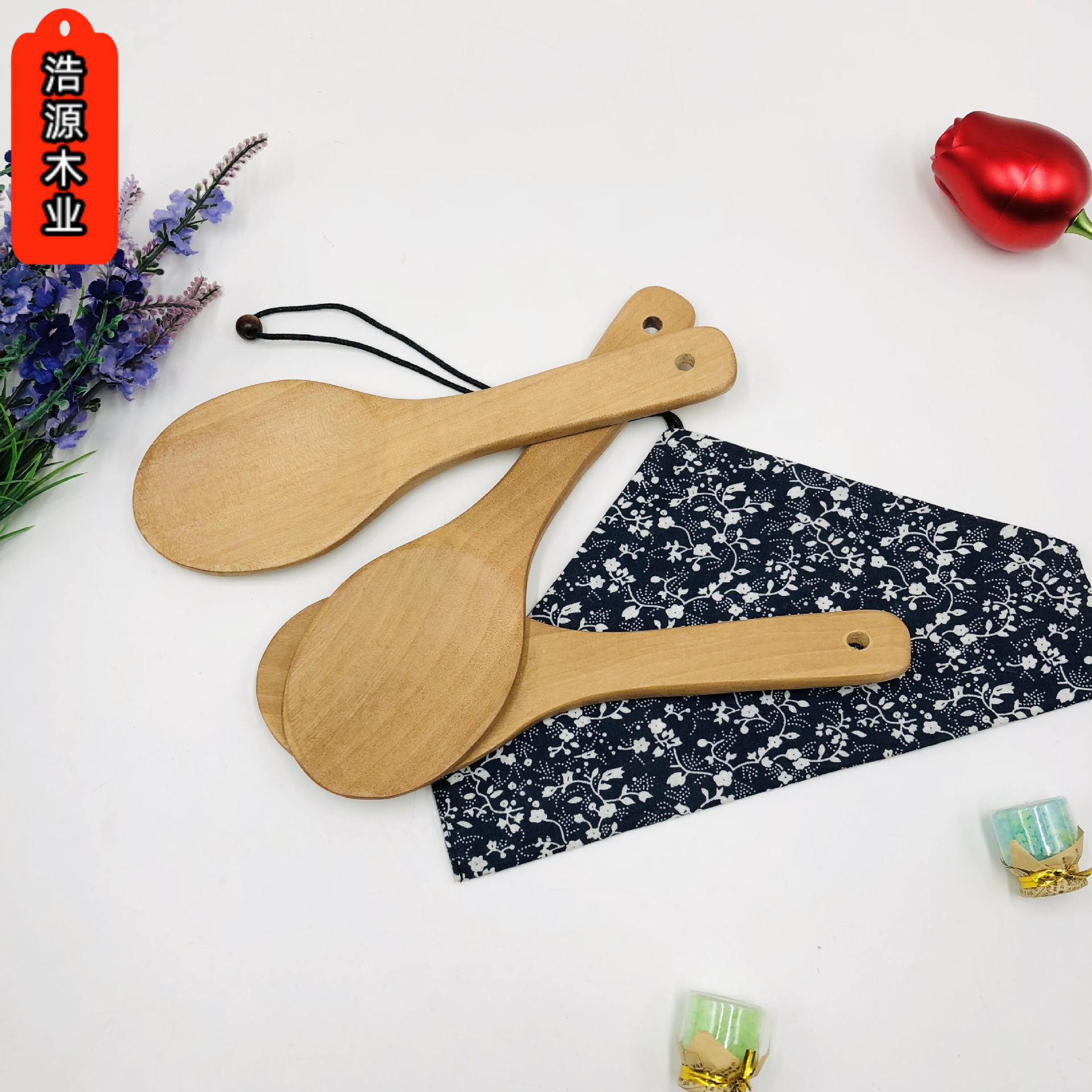haoyuan factory direct sales unpainted wooden rice spoon rice cooker delivery meal spoon rice spoon meal spoon engraved logo lotus wooden spoon