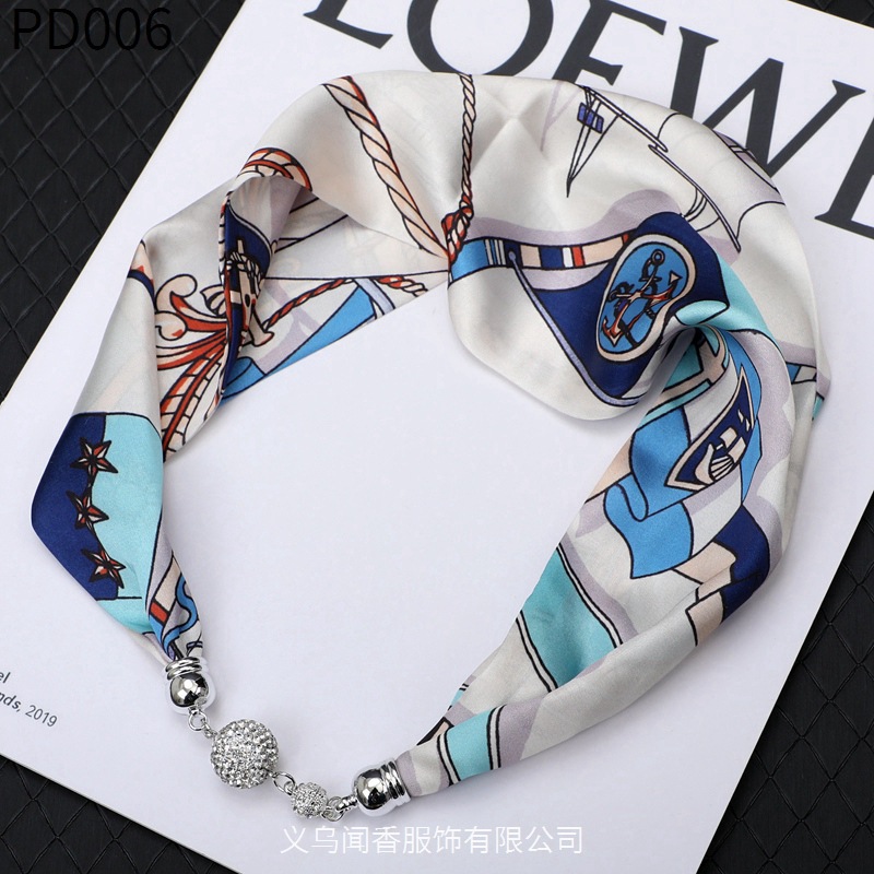 Fashion Simple Necklace Silk Scarf Magnetic Force Suction Clasp Lazy Decoration Small Scarf Spring, Summer, Autumn Hair Band Long Silk Scarf