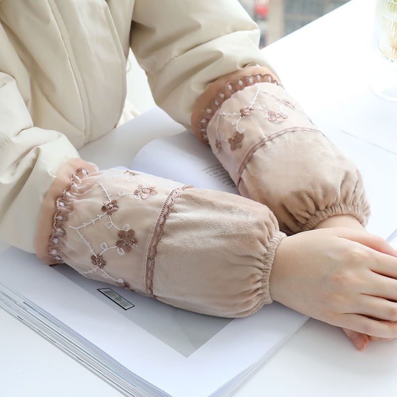 短款蕾丝拼接袖套女冬季办公防污学生套袖工作防脏袖筒女士护袖头