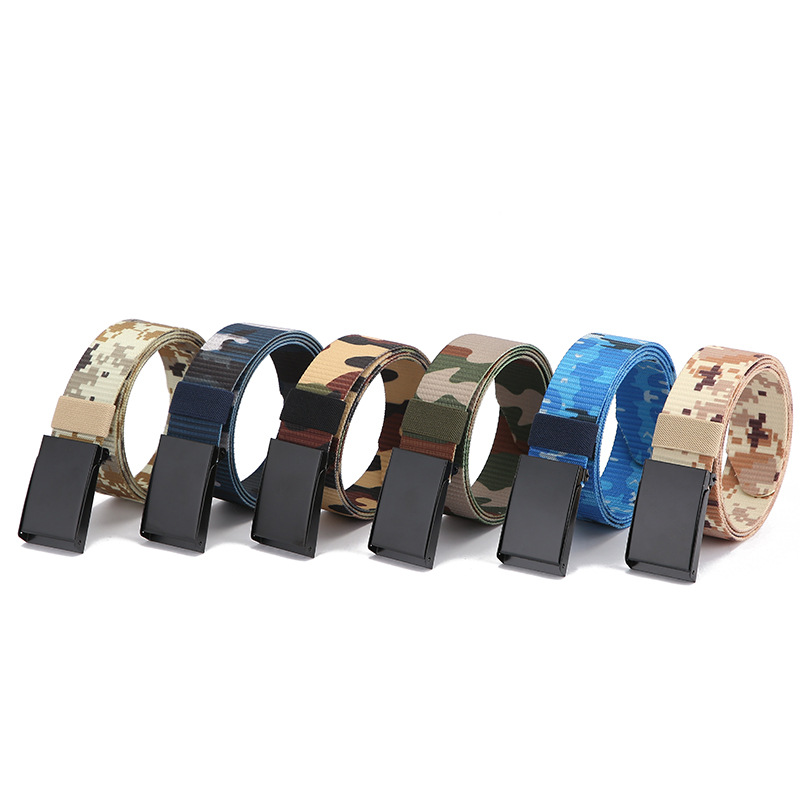 Iron Turning Plate Buckle Military Training Camouflage Tactics Belt Stall Exhibition Cross-Border Hot Selling Men‘s Toothless Buckle Belt