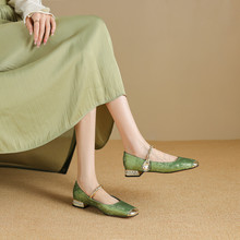新中式国风玛丽珍单鞋女鞋浅口低跟外穿四季低帮时尚方头女鞋子。
