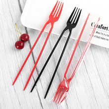 一次性塑料叉筷一体外卖筷叉甜品炒饭蛋糕黑色红色独立包装可出口