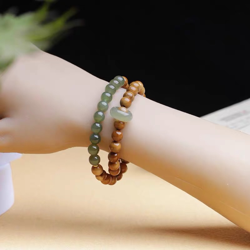 Natural Boutique Cook Bodhi Temperament Bracelet Hetian Jade Flexible Ring Double Circle Artistic Handheld National Style Bracelet for Couple