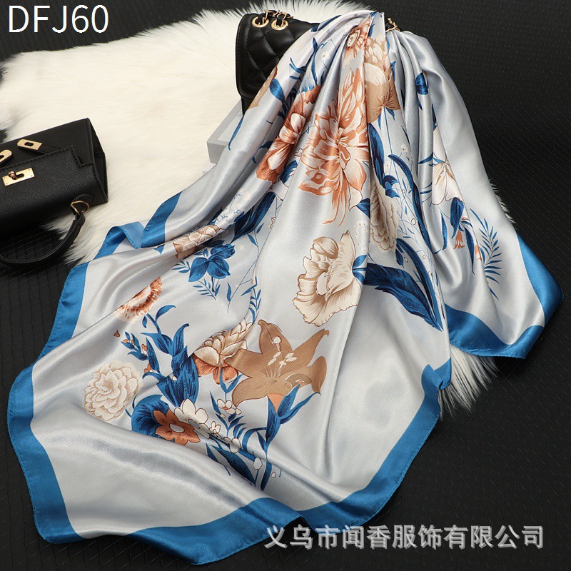 New 90 Square Scarf Headscarf Thin Breathable Non-Slip Scarf Autumn and Winter Scarf Women's Dustproof Sweat-Absorbent Bib Shawl