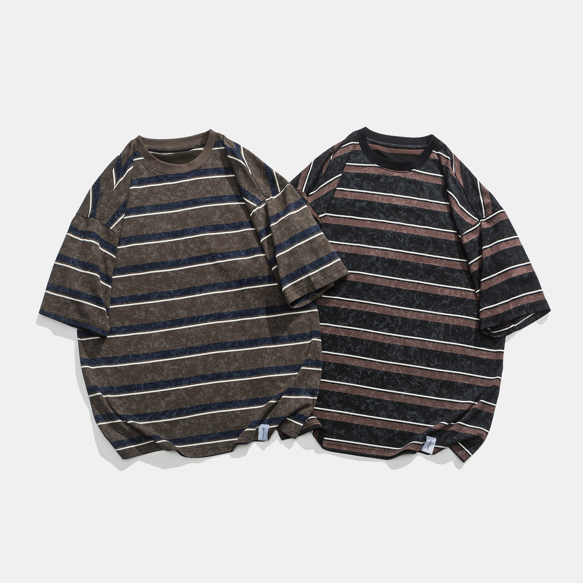 ck117 200g重磅夏季新款条纹短袖体恤男生潮流休闲宽松上衣t恤