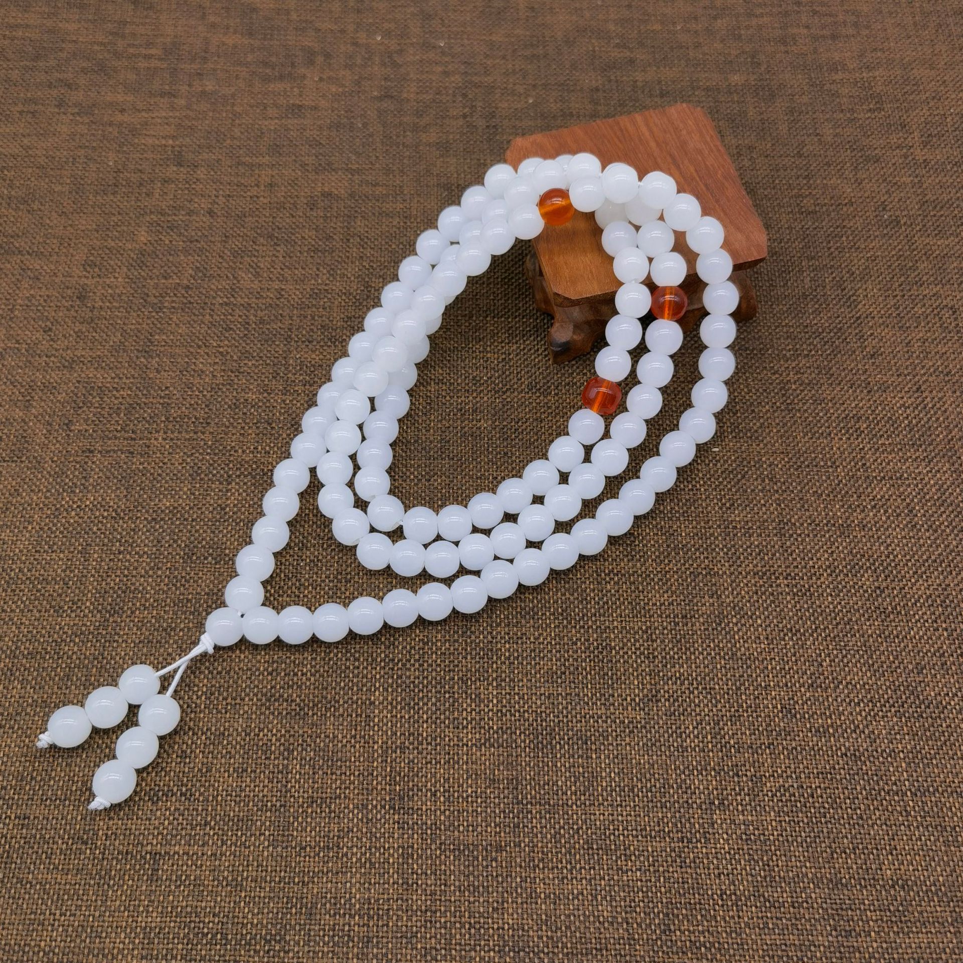 批发仿和田白玉玛瑙手链汉白玉手串羊脂玉108颗佛珠手串直播礼品