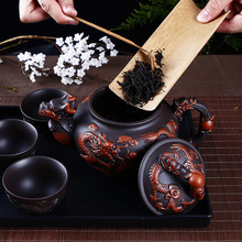紫砂壶超大容量手工茶壶双龙戏珠壶茶具茶杯套装会客陶瓷泡茶壶