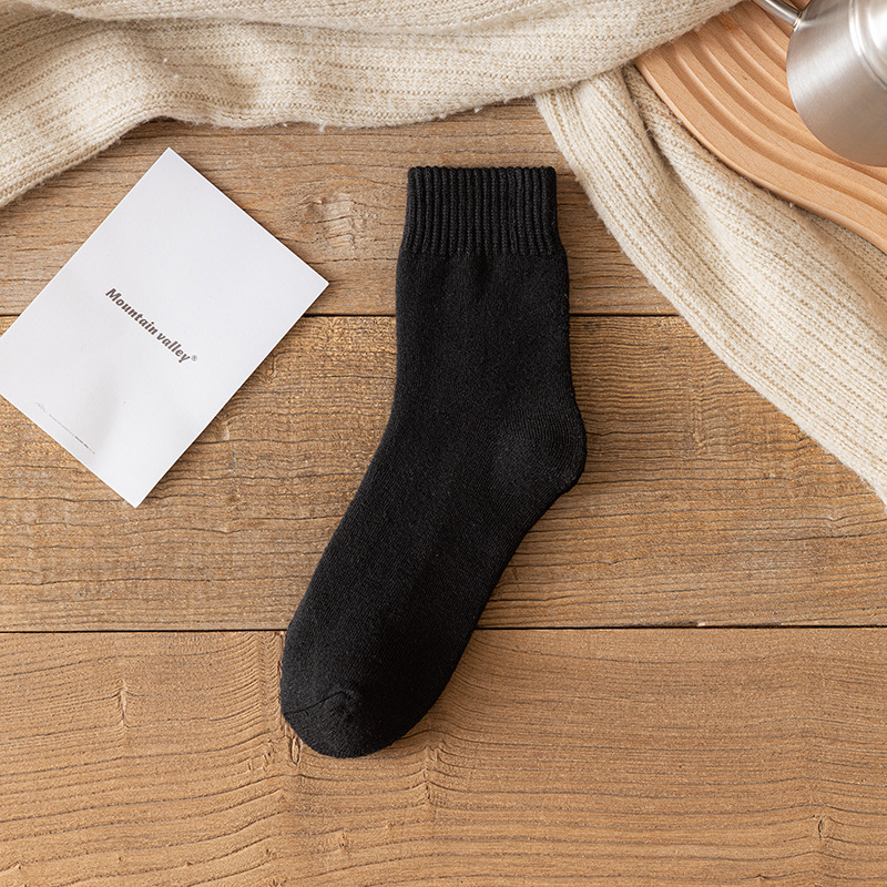 Socks Men Winter Mid-Calf Length Socks Wool Socks Solid Color Male Socks Women's Socks Stockings Warm Velvet Padded Thickened Terry-Loop Hosiery