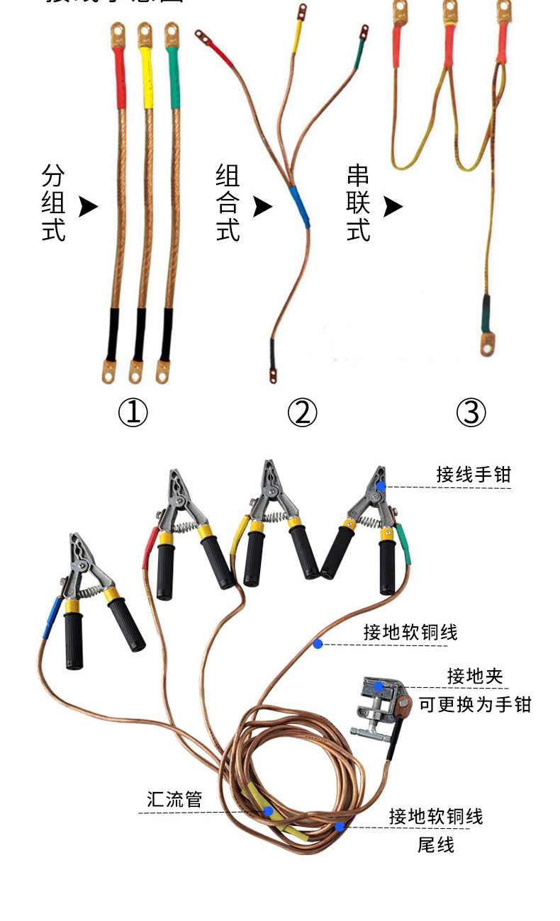 380v个人保安线便携式短路接地线绝缘钳并联串联0.4kv电工安保线