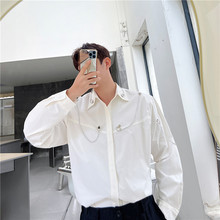 春季新款时尚个性设计感多金属拉链装饰男休闲韩版上衣长袖衬衣潮