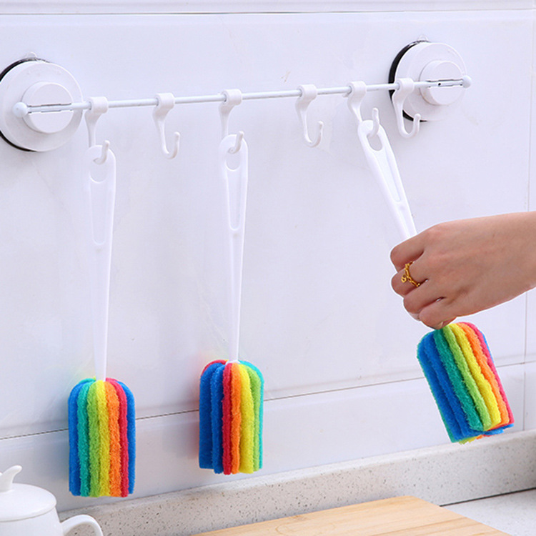 Long Handle Cup Brush Cleaning Brush Baby Bottle Brush Colorful Scouring Pad Cup Brush Vacuum Cup Brush Scouring Sponge Brush