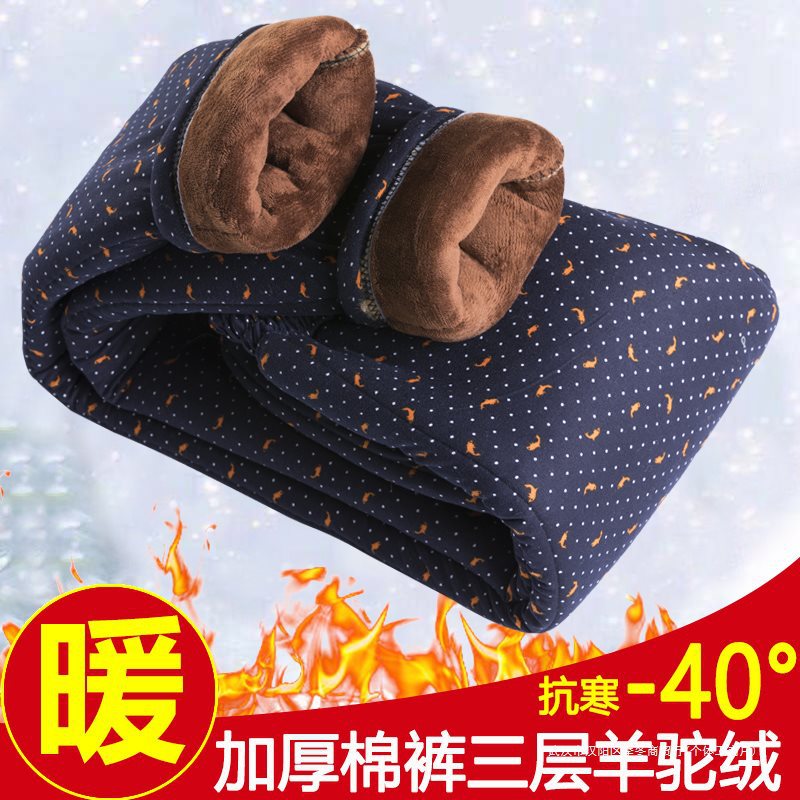 中老年人女裤春款奶奶装驼绒保暖棉裤宽松加绒加厚妈妈花裤子外穿