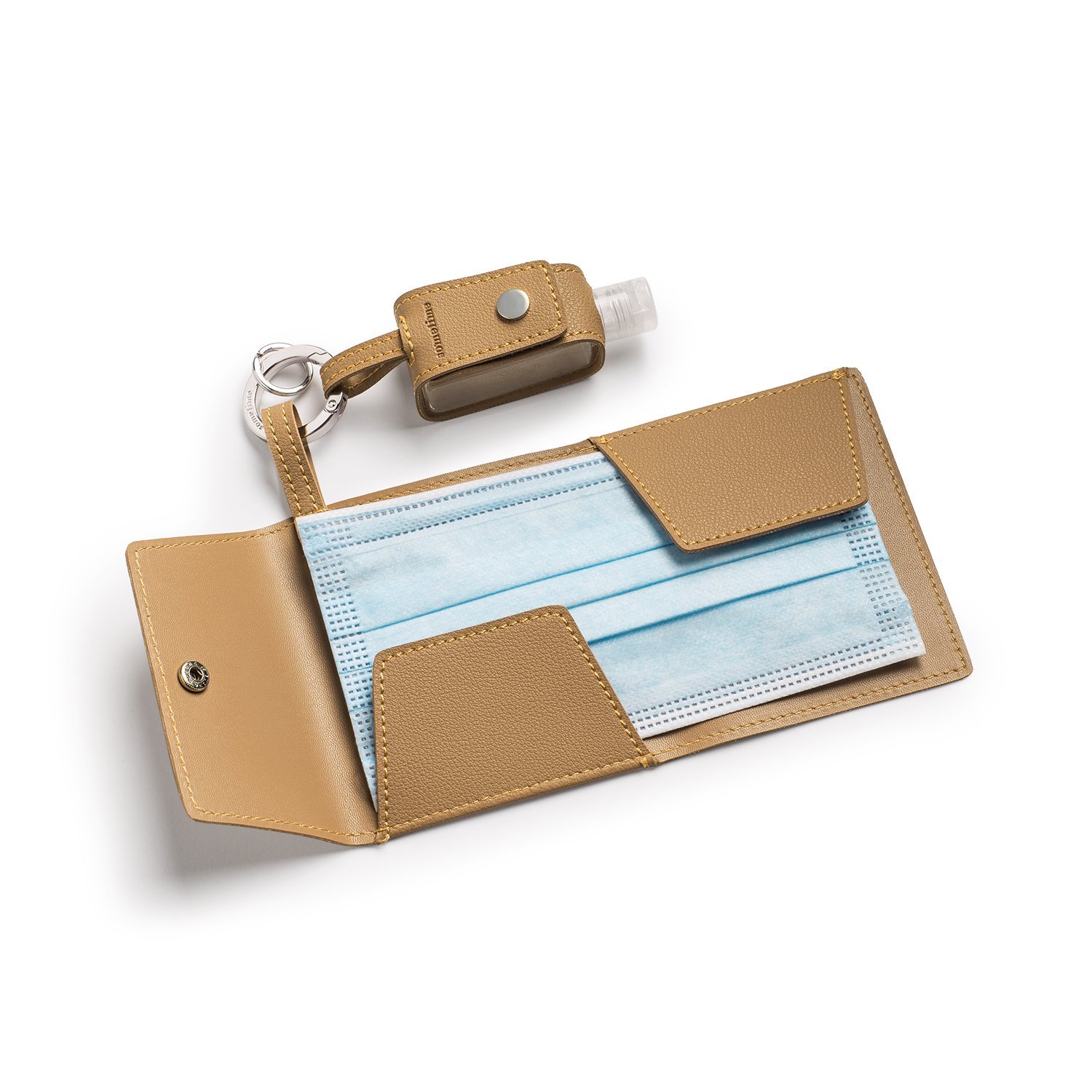 日韩热销皮革口罩包 洗手液皮套钥匙扣 口罩夹酒精消毒液收纳包