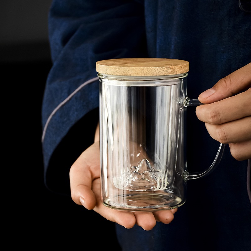 真盛耐热玻璃杯茶水分离带盖把透明女男办公过滤花茶杯家用个人杯