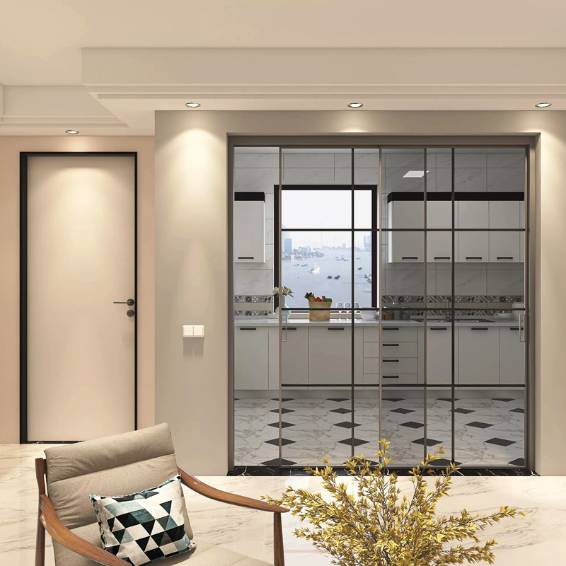 安舍极窄边厨房推拉门三联动玻璃推拉门阳台客厅铝合金隔断门