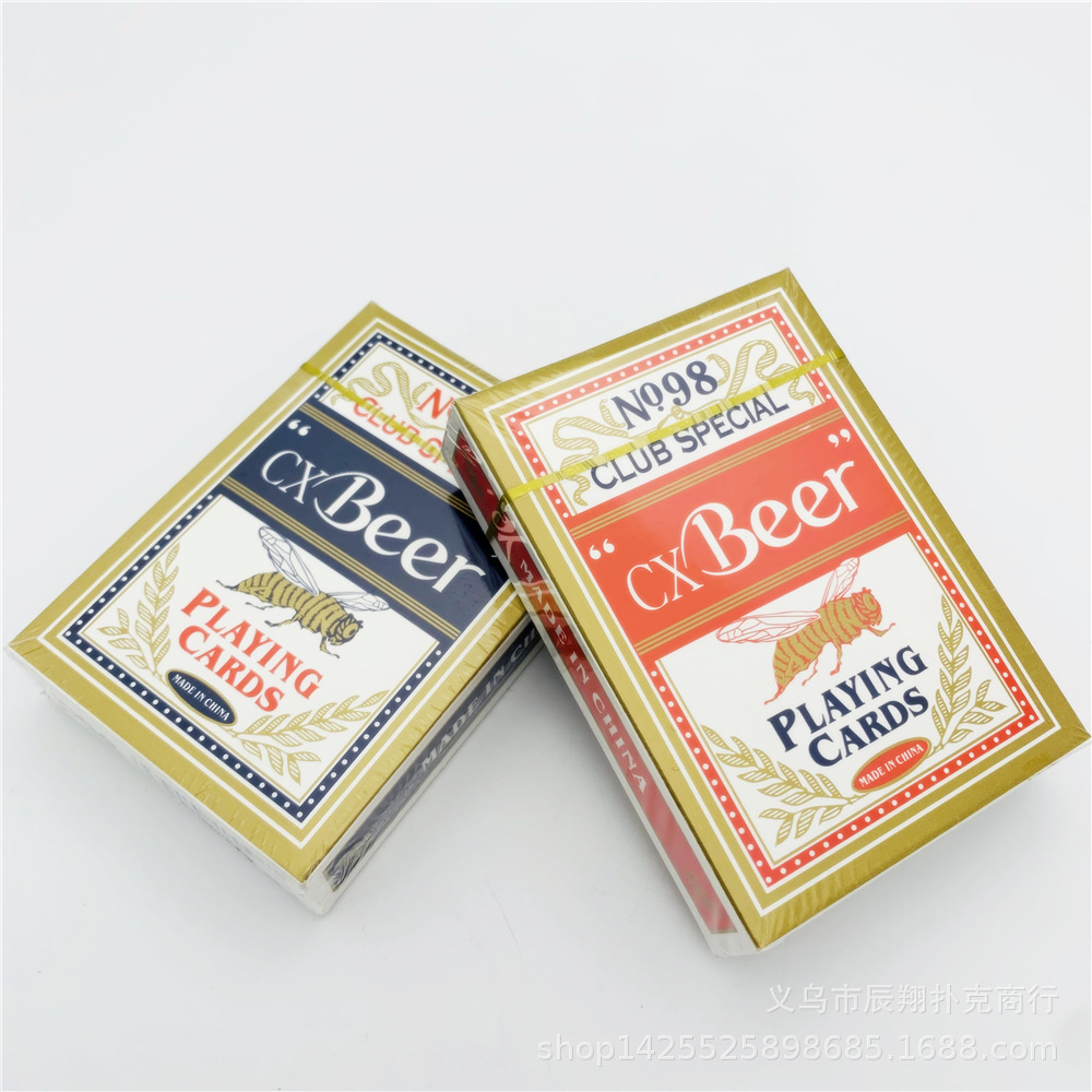 cxbeer 98蜜蜂蓝芯纸扑克牌 56张 外贸 纸牌 红蓝混 4个大小王