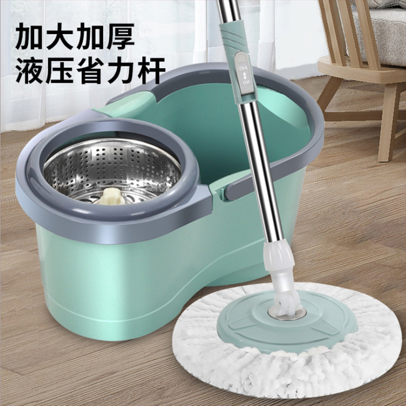 Rotary Mop Bucket Double-Drive Metal Drain Basket Telescopic Rod Hand-Free Wet and Dry Mop Eight-Shaped Bucket 0226