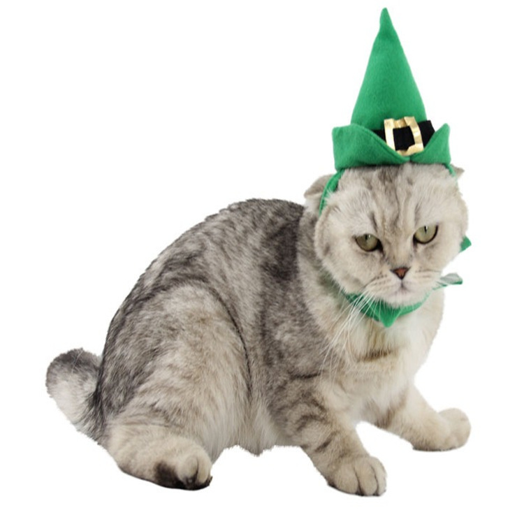 Amazon Hot Pet Products Dog Hat Green European and American Dress up Christmas Element Velvet Ball Green Pointed Bowler Hat